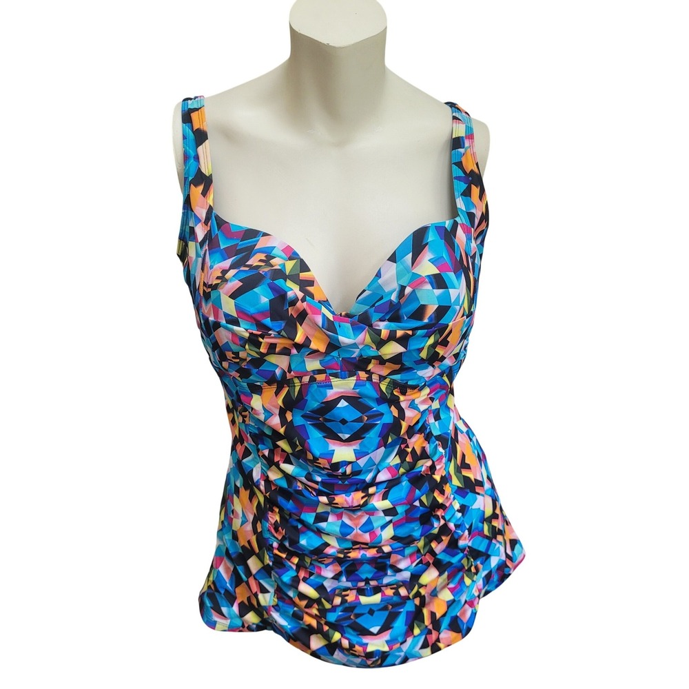 Torrid Geometric‎ Ruched Tankini Top Plus 1X 1 Sweetheart